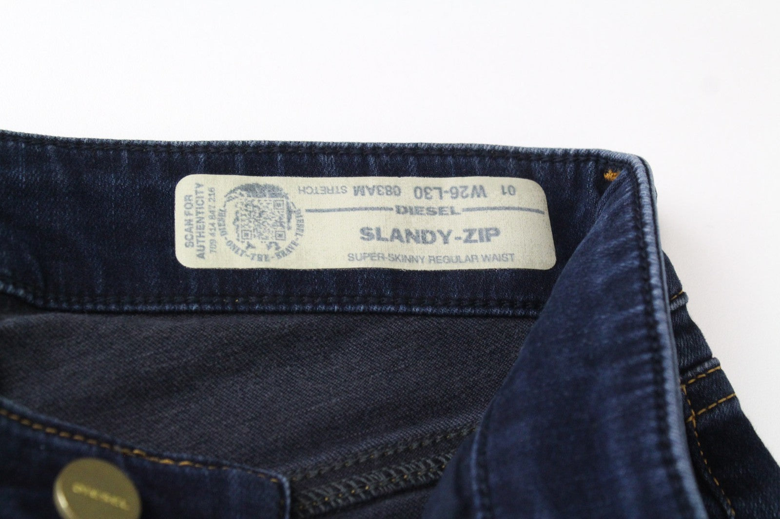 DIESEL Slandy-Zip 083AM Women's W26/L30 Skinny Blue Zipped Fit Stretch Jeans