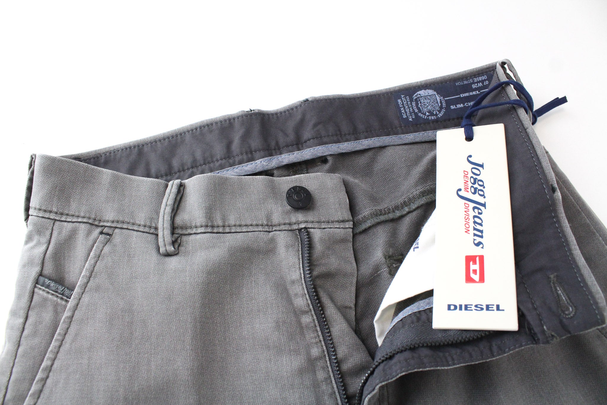 DIESEL Chino-M-NE 0685E vyriški W26 pilki sportiniai jogg džinsai iš tamprios medvilnės medžiagos 