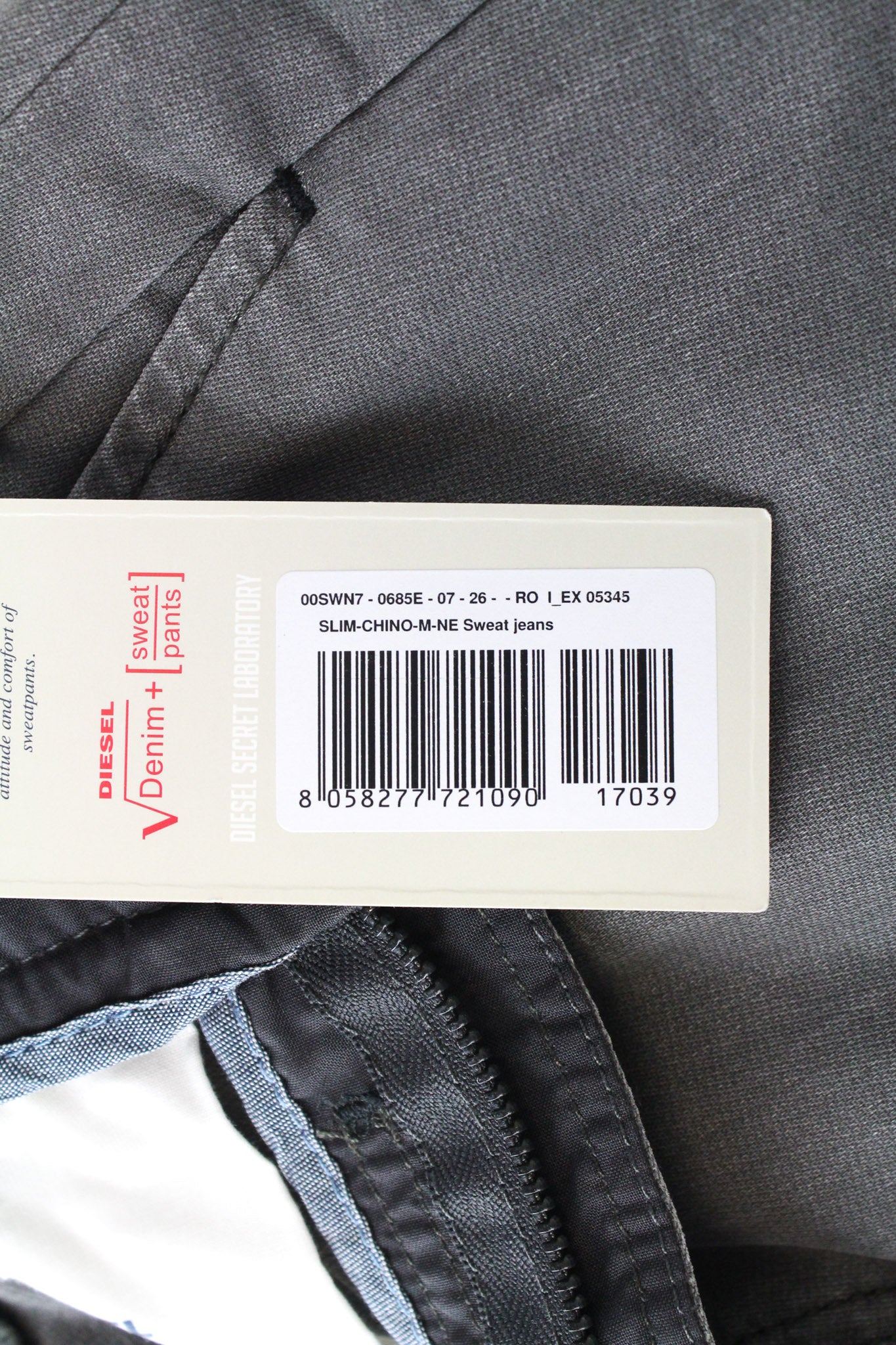 DIESEL Chino-M-NE 0685E vyriški W26 pilki sportiniai jogg džinsai iš tamprios medvilnės medžiagos 