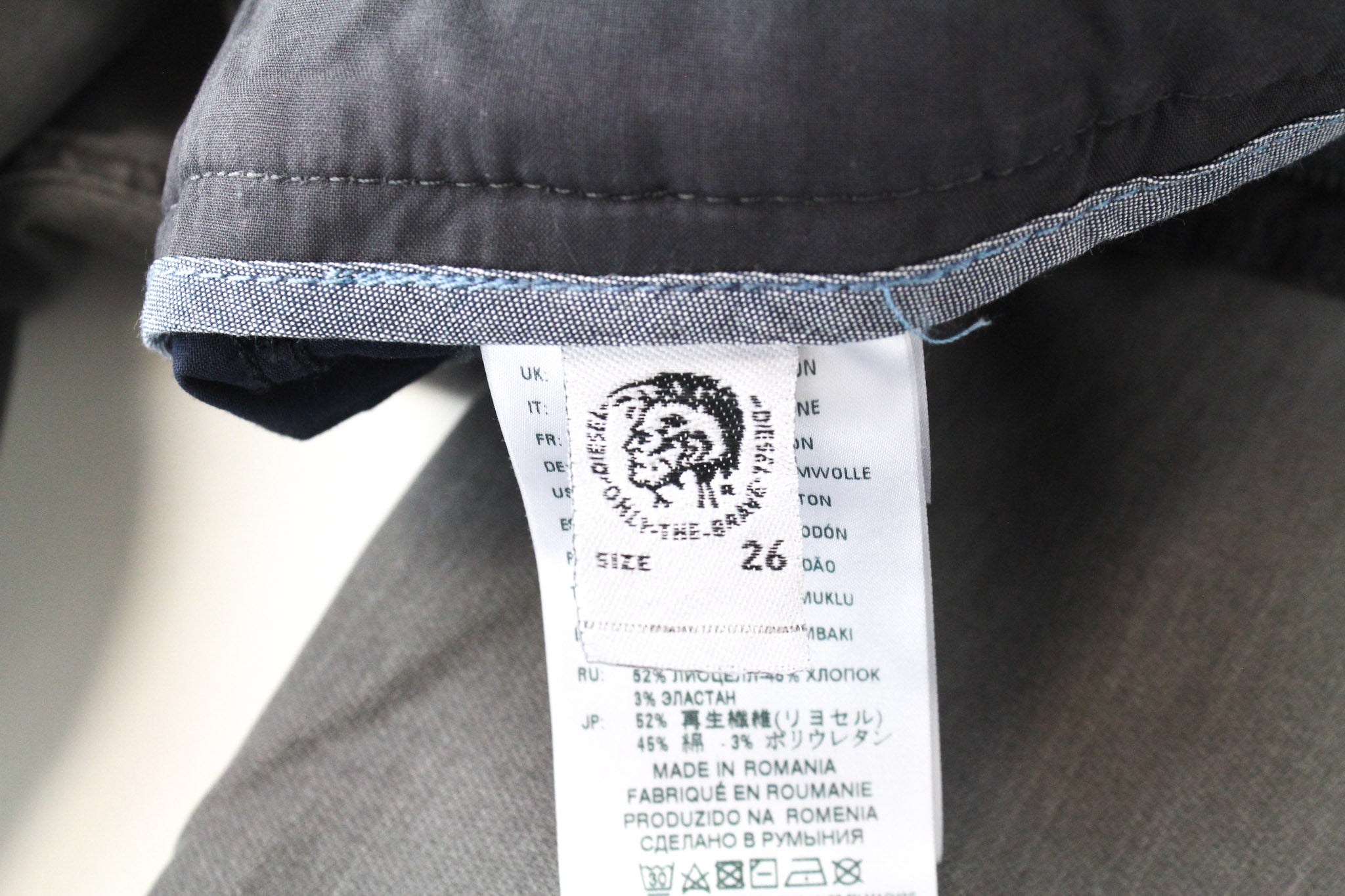 DIESEL Chino-M-NE 0685E vyriški W26 pilki sportiniai jogg džinsai iš tamprios medvilnės medžiagos 