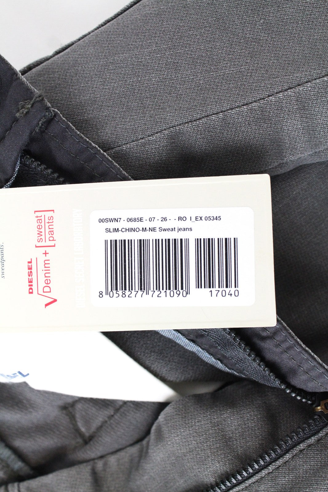 DIESEL Slim-Chino-M-NE 0685E Men's W26 Grey Jogg Sweat Slim Stretch Trousers