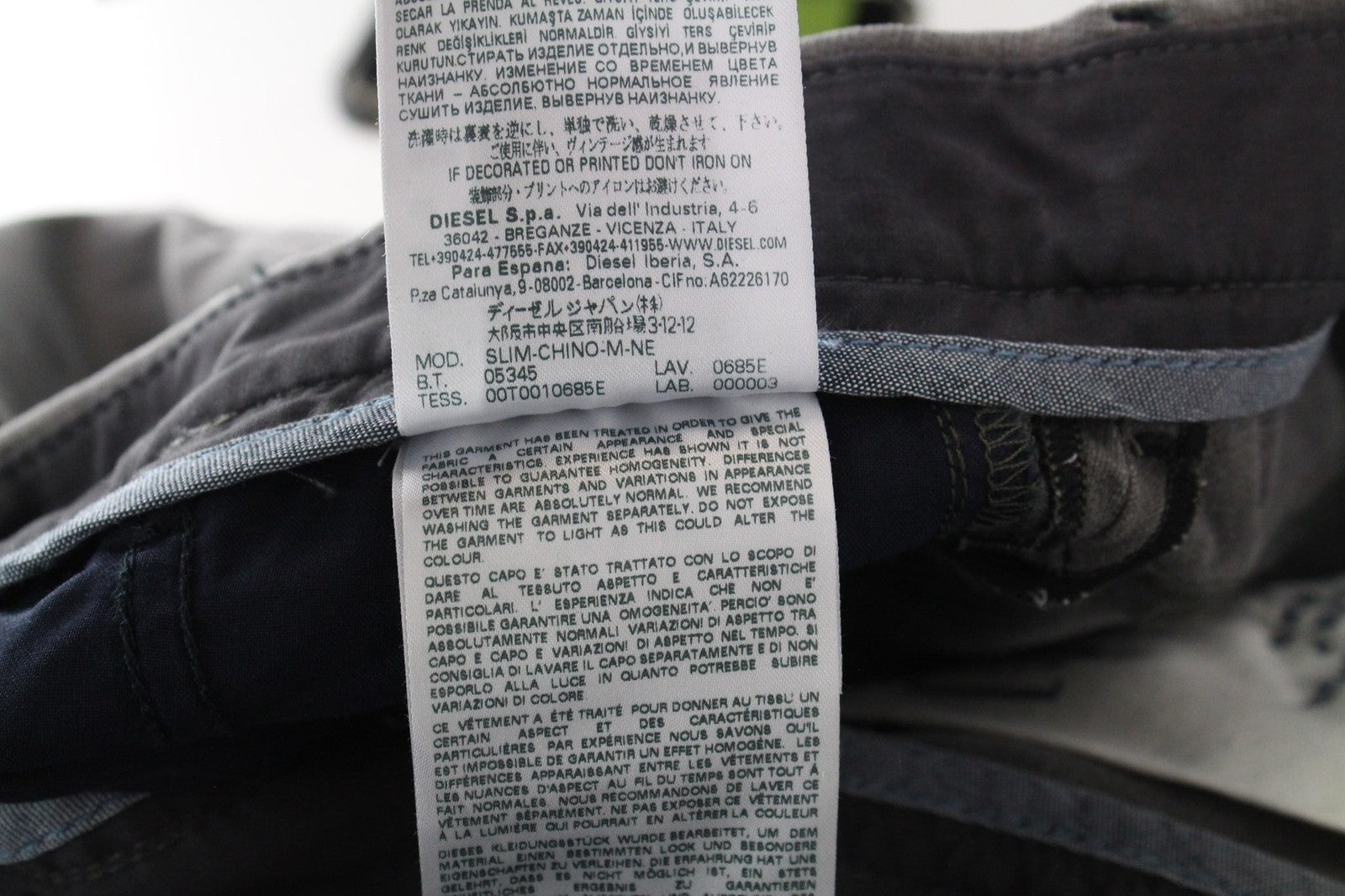 DIESEL Slim-Chino-M-NE 0685E Men's W26 Grey Jogg Sweat Slim Stretch Trousers