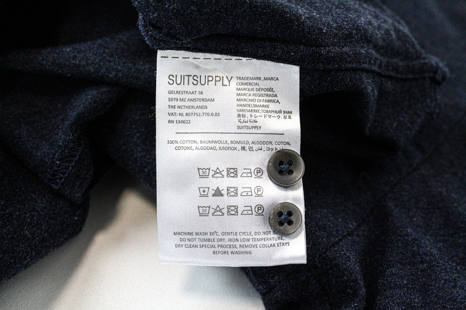 SUITSUPPLY vyriški marškinėliai 39/15.5/40/15.75 Navy Polo Egyptian Cotton Extra Slim 