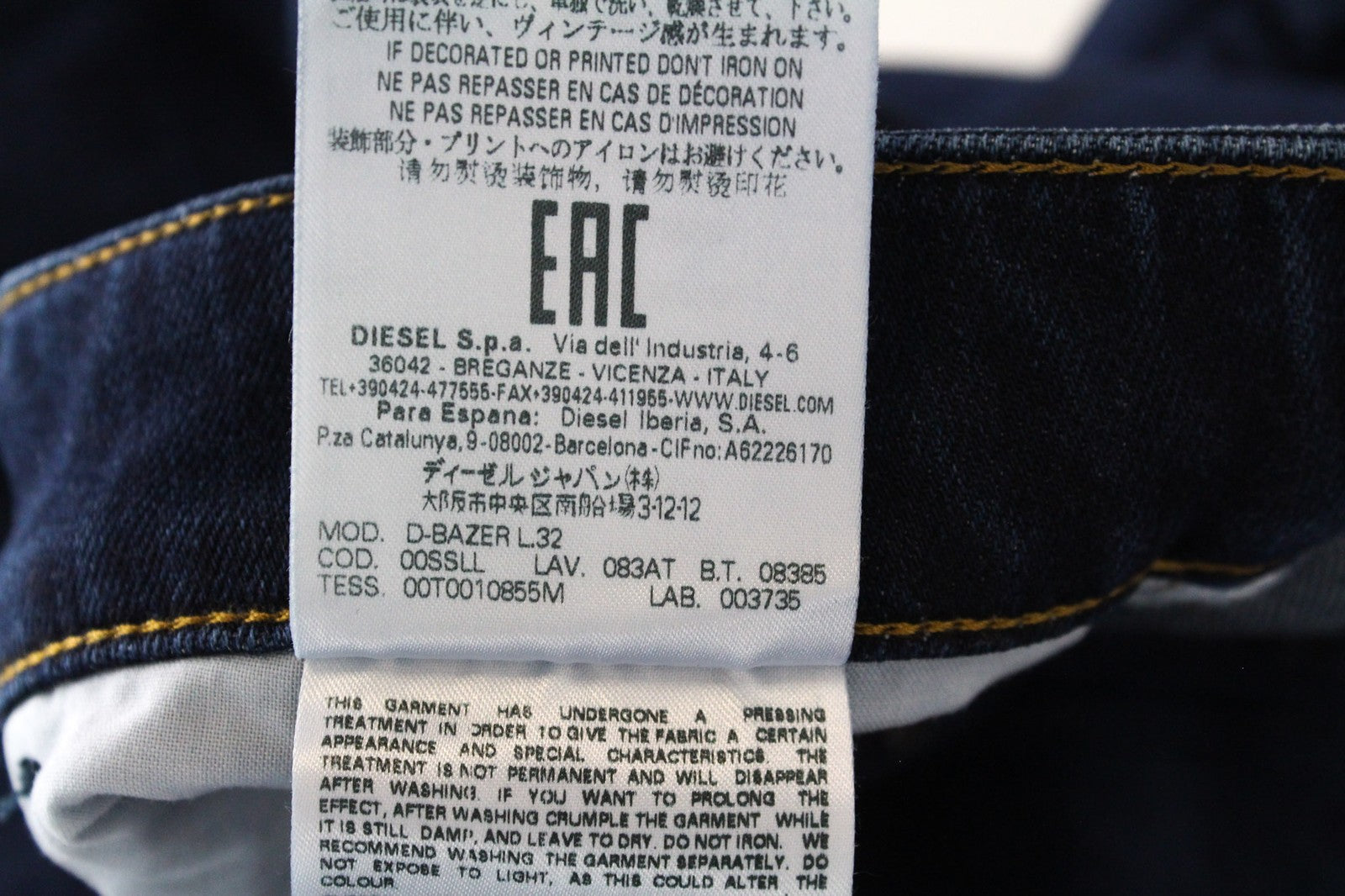 DIESEL D-Bazer 083AT vyriški W26/L32 siaurėjantys mėlyni tamprūs medvilniniai džinsai 
