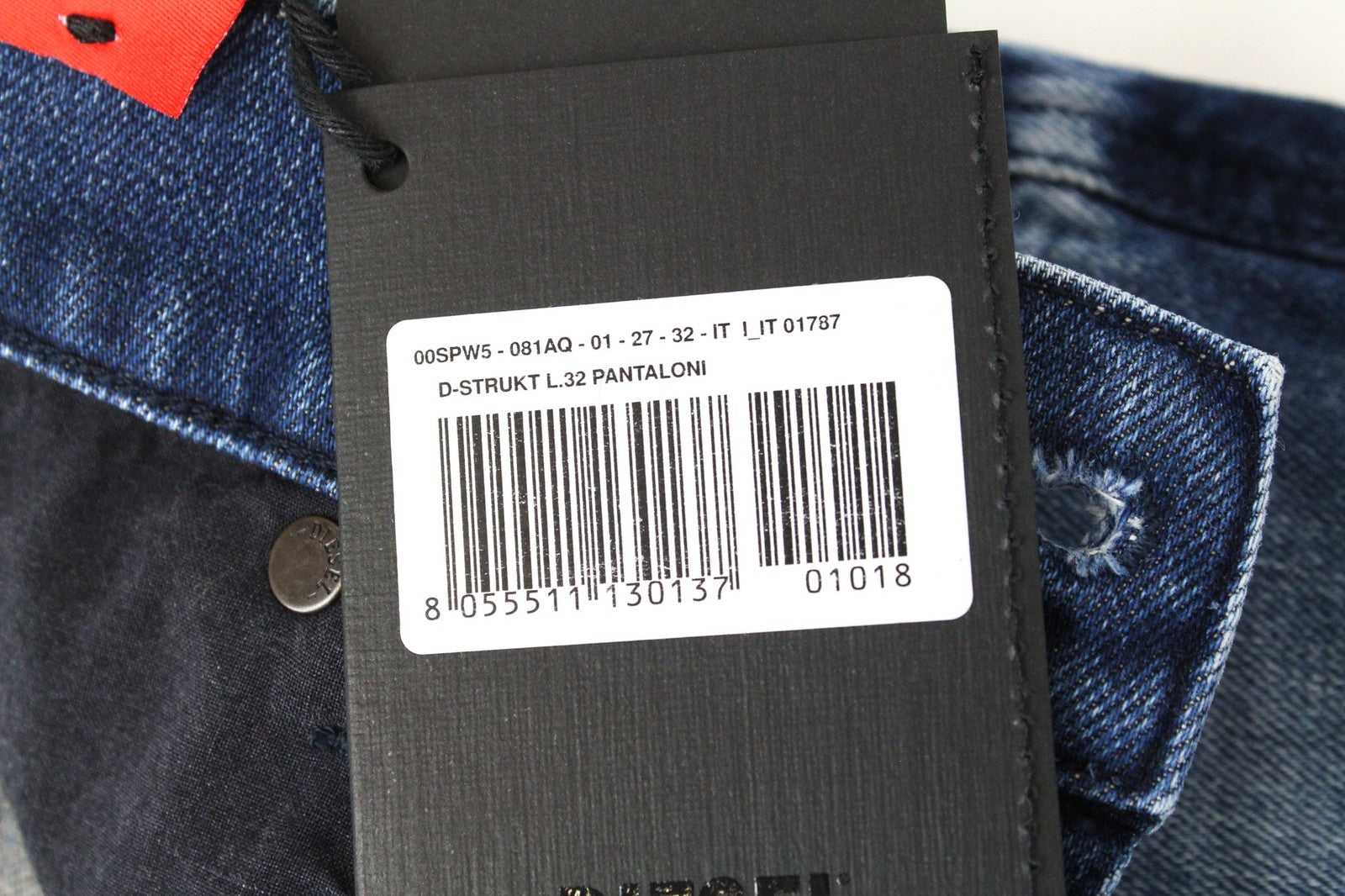 DIESEL D-Strukt 081AQ vyriški W27/L32 plėšyti siaurėjantys mėlyni medvilniniai tamprūs džinsai 