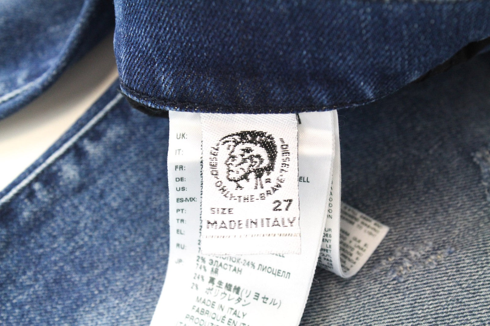 DIESEL D-Strukt 081AQ vyriški W27/L32 plėšyti siaurėjantys mėlyni medvilniniai tamprūs džinsai 