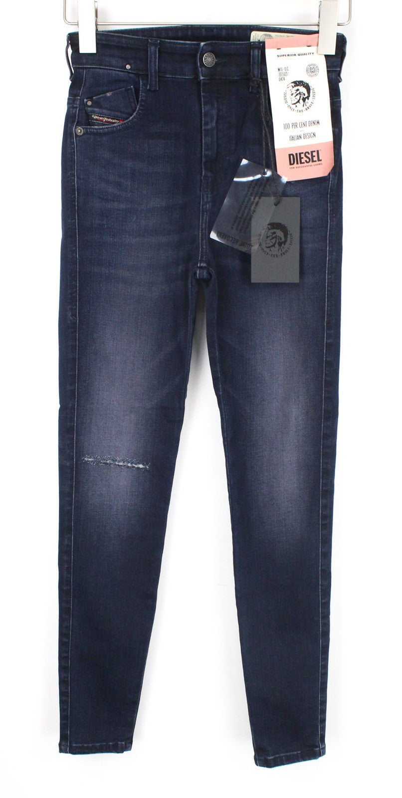 DIESEL Slandy-High 0870C Women's W24/L30 Skinny Distressed Super Stretch Blue