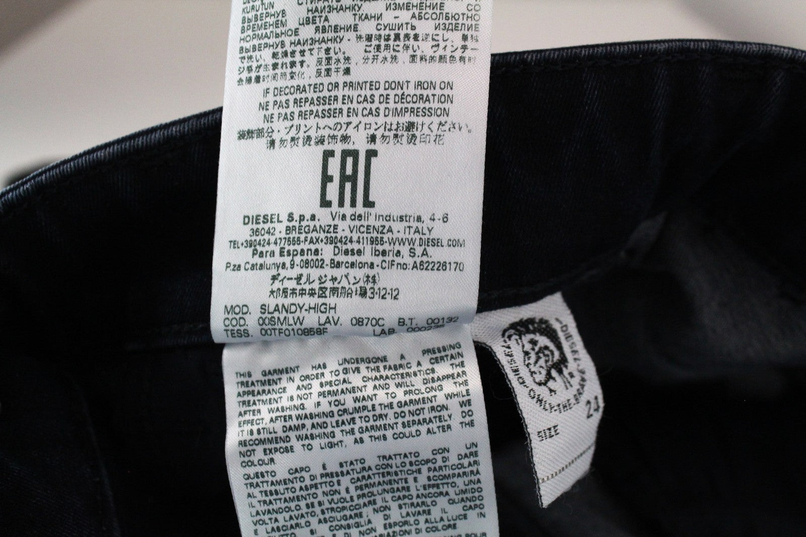 DIESEL Slandy-High 0870C Women's W24/L30 Skinny Distressed Super Stretch Blue