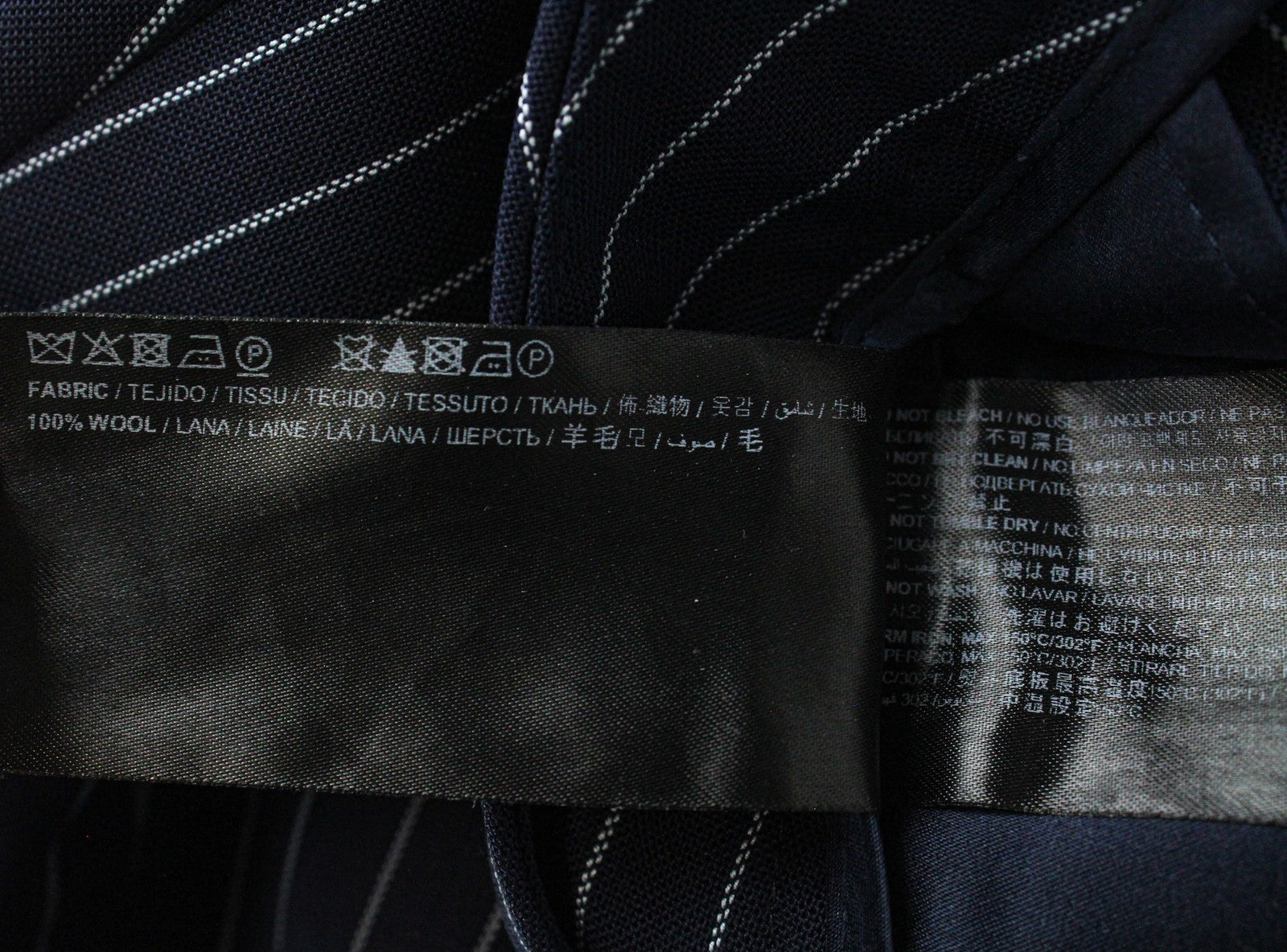 SUISTUDIO Oakley moteriškos kelnės UK12S tamsiai mėlynos dryžuotos grynos vilnos klostuotos kelnės 