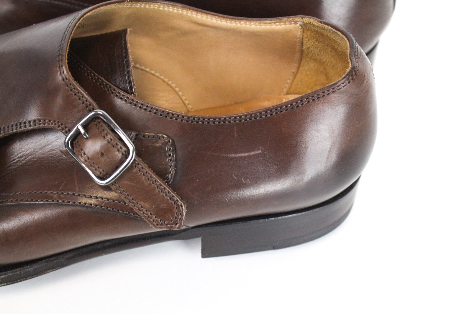 SUITSUPPLY Men's Shoes EU40.5 Brown Double Buckle Formal Genuine Leather