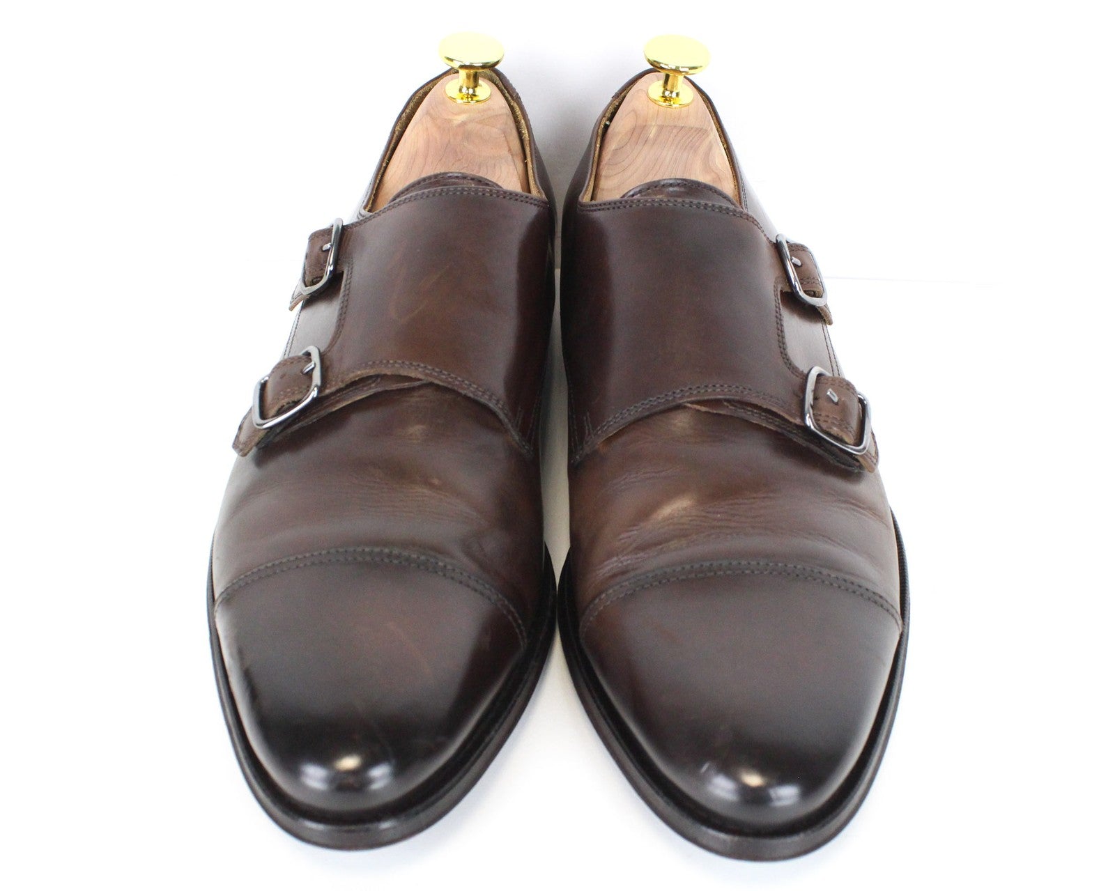 SUITSUPPLY Men's Shoes EU40.5 Brown Double Buckle Formal Genuine Leather