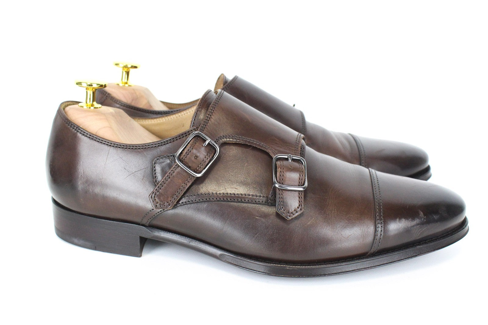 SUITSUPPLY Men's Shoes EU40.5 Brown Double Buckle Formal Genuine Leather