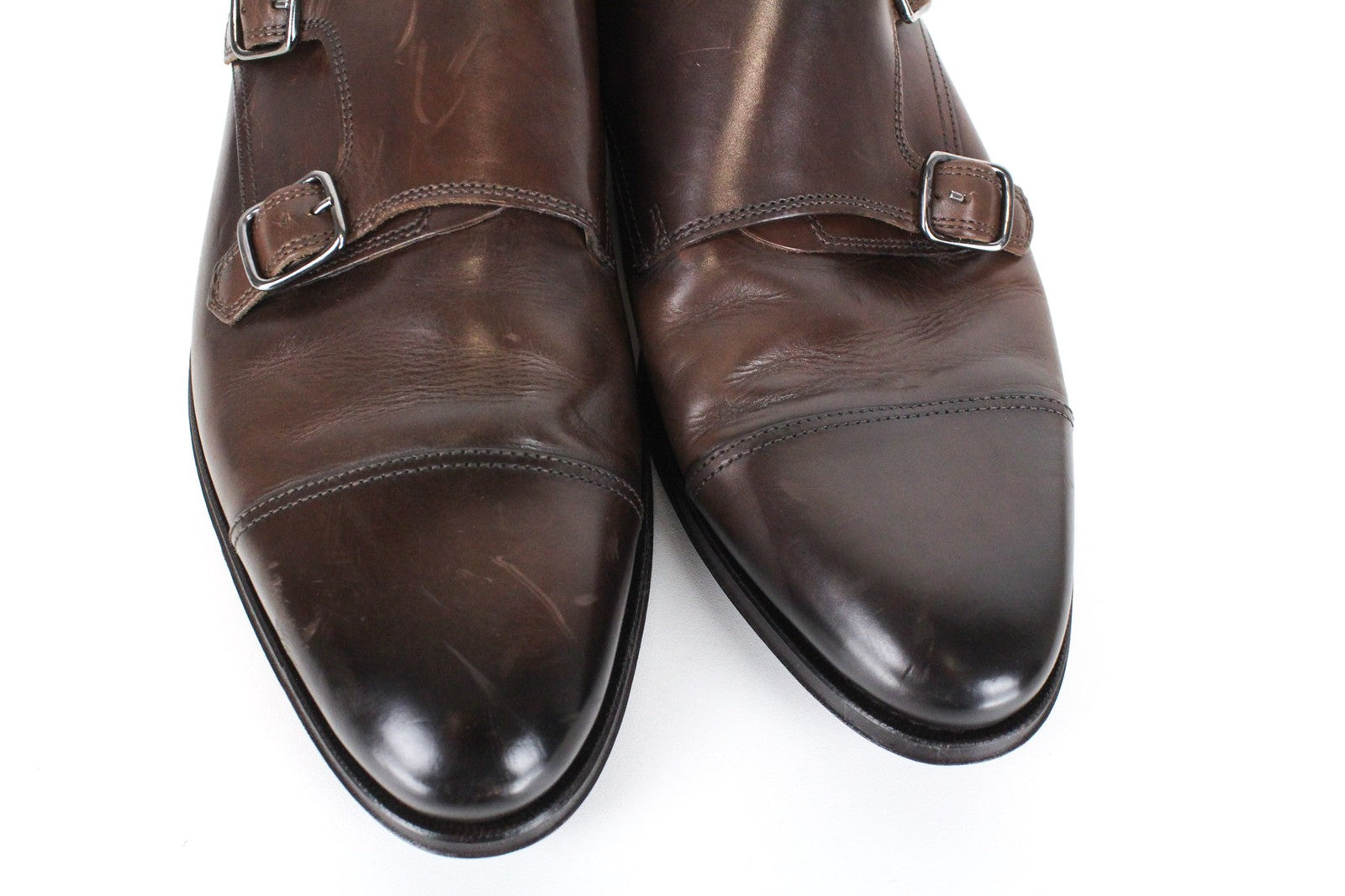 SUITSUPPLY Men's Shoes EU40.5 Brown Double Buckle Formal Genuine Leather