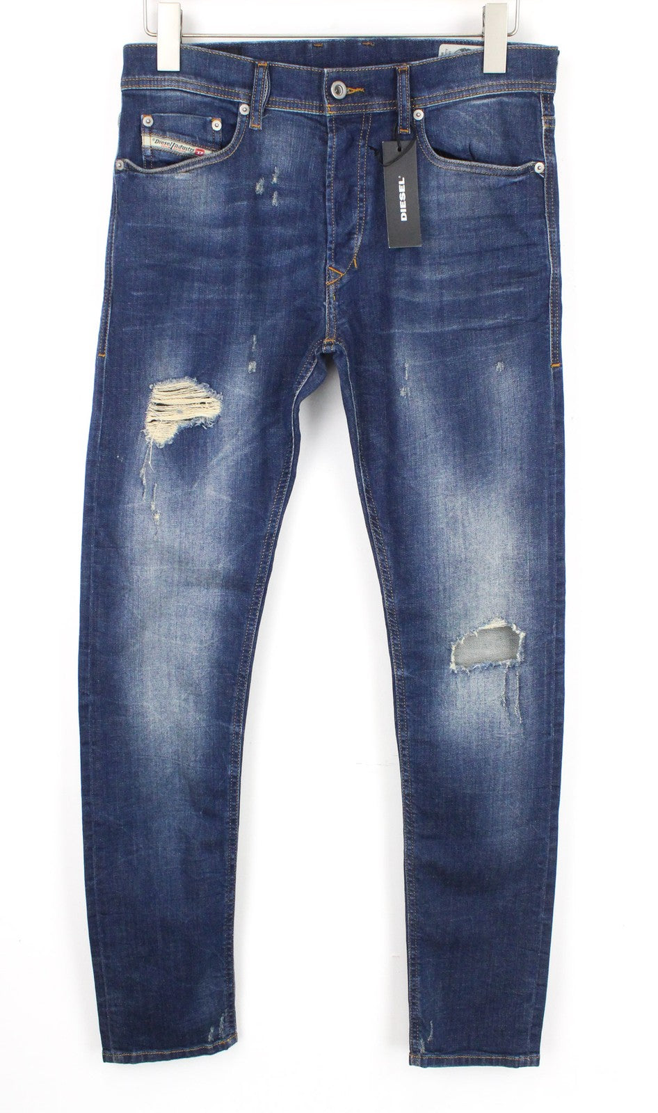 DIESEL Tepphar 084TX vyriški batai W29/L32 plėšyti, ploni, morkų rašto, tamprūs, mėlyni 