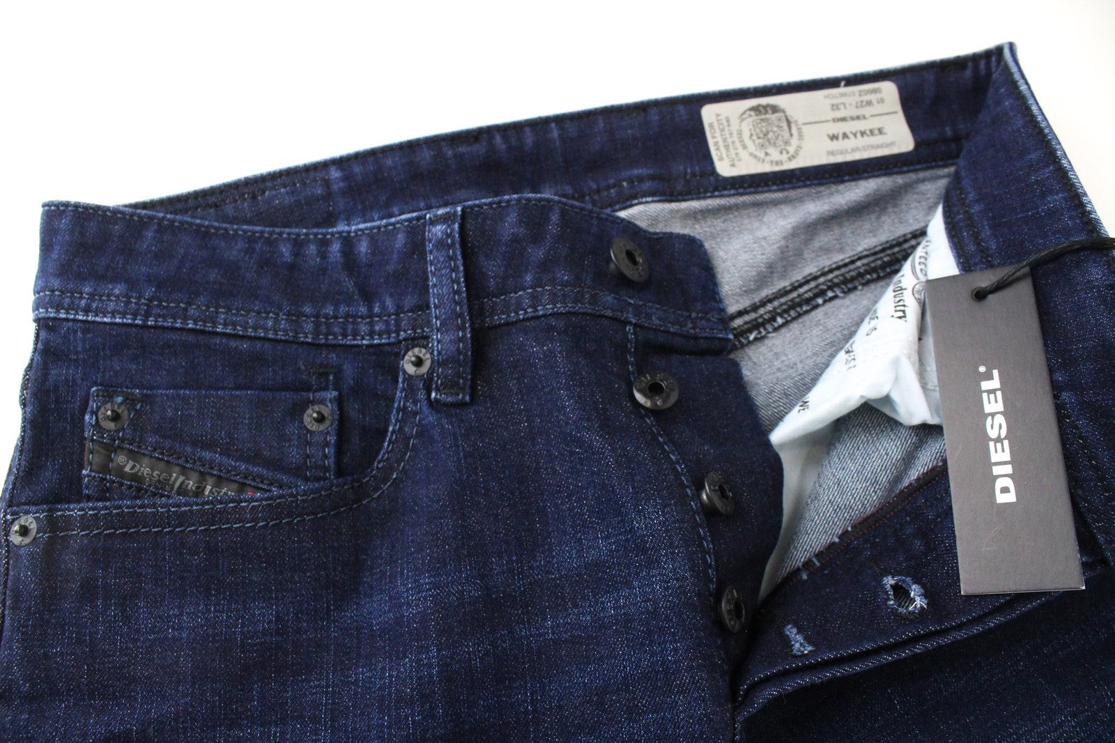 DIESEL Waykee 0860Z vyriški džinsai W27/L32 tiesūs, įprasto kirpimo, tamprūs, mėlyni 