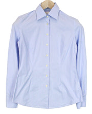 SUITSUPPLY moteriški marškinėliai EU34R mėlyni tamprūs medvilnės mišinio formalūs ilgomis rankovėmis 