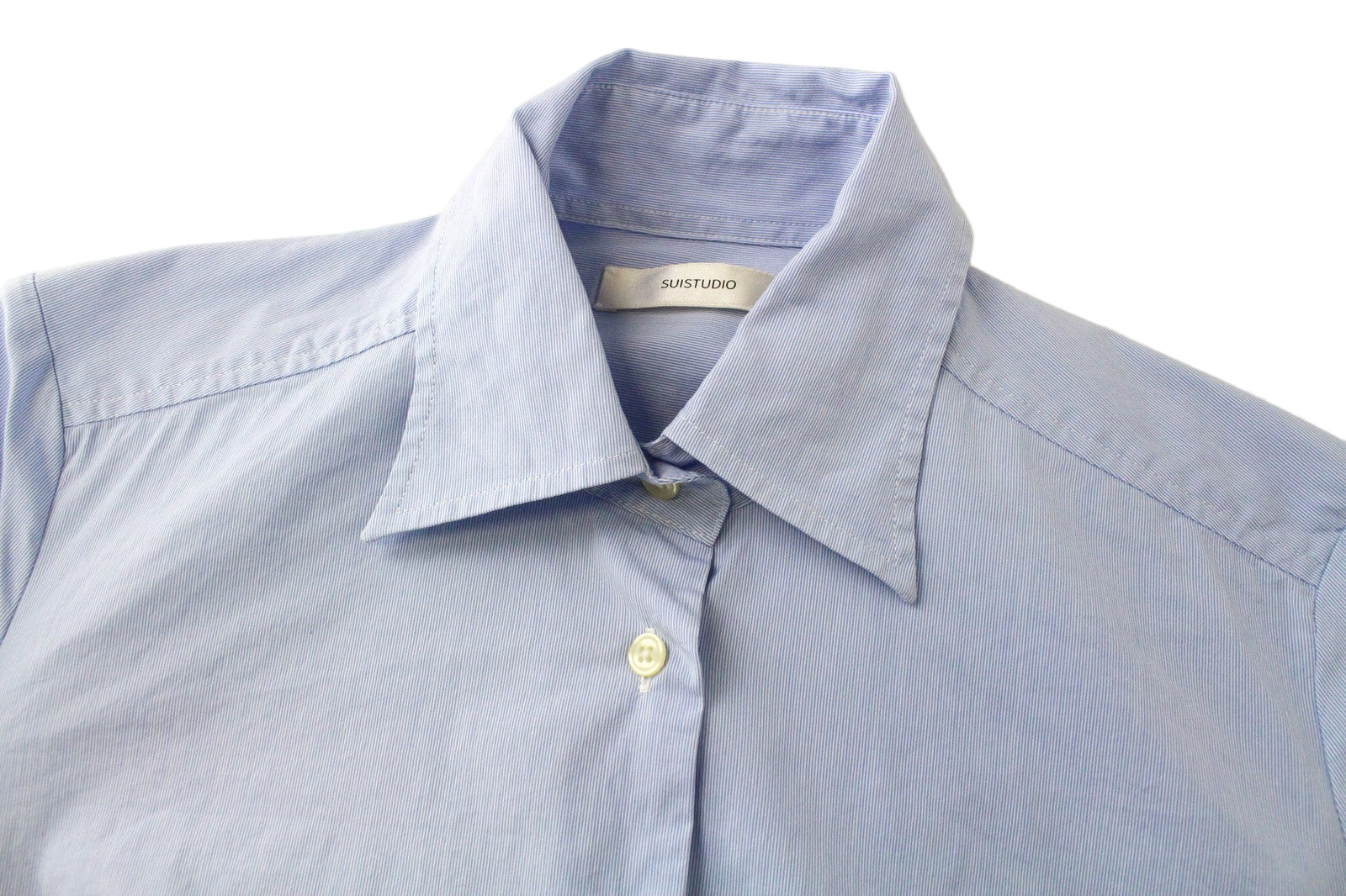 SUITSUPPLY moteriški marškinėliai EU34R mėlyni tamprūs medvilnės mišinio formalūs ilgomis rankovėmis 