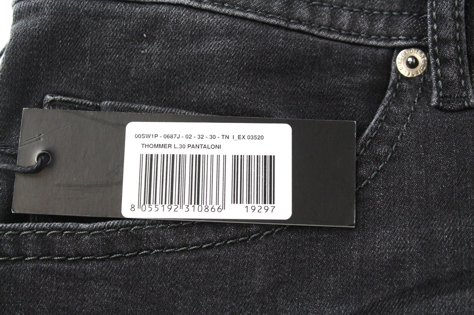 DIESEL Thommer 0687J vyriški W32/L30 ploni, tamprūs medvilniniai pilki džinsai 