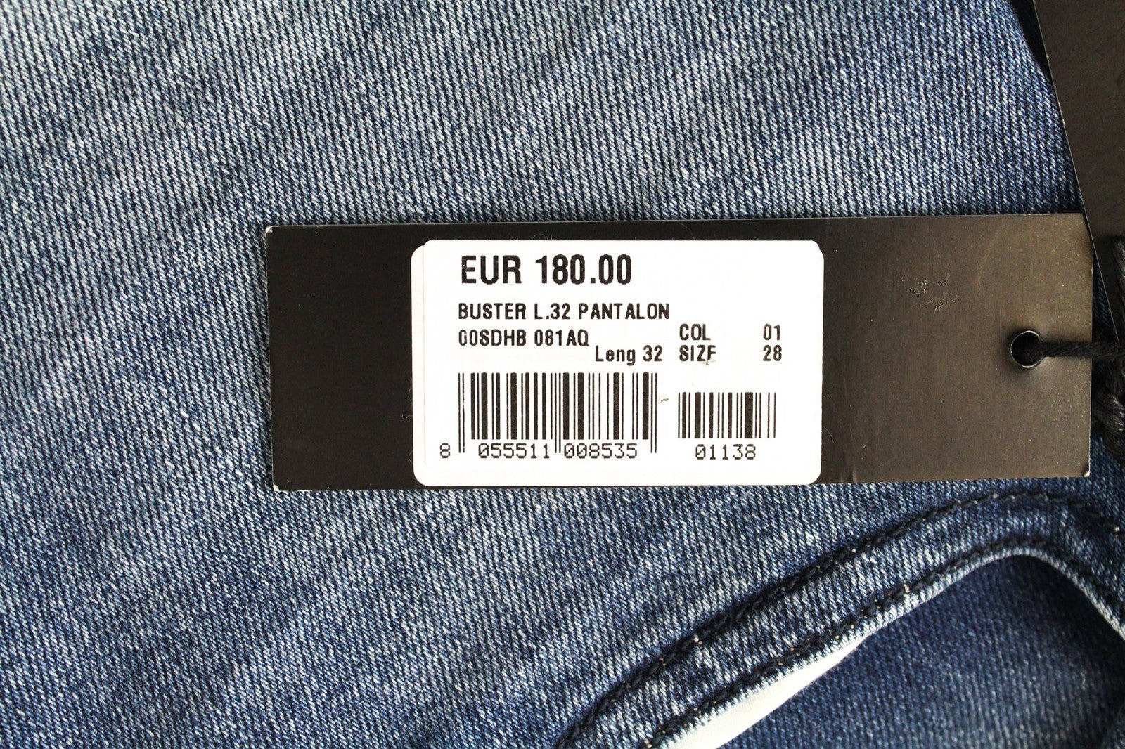 DIESEL Buster 081AQ vyriški mėlyni, siaurėjantys, plėšyti medvilniniai tamprūs džinsai W28/L32 