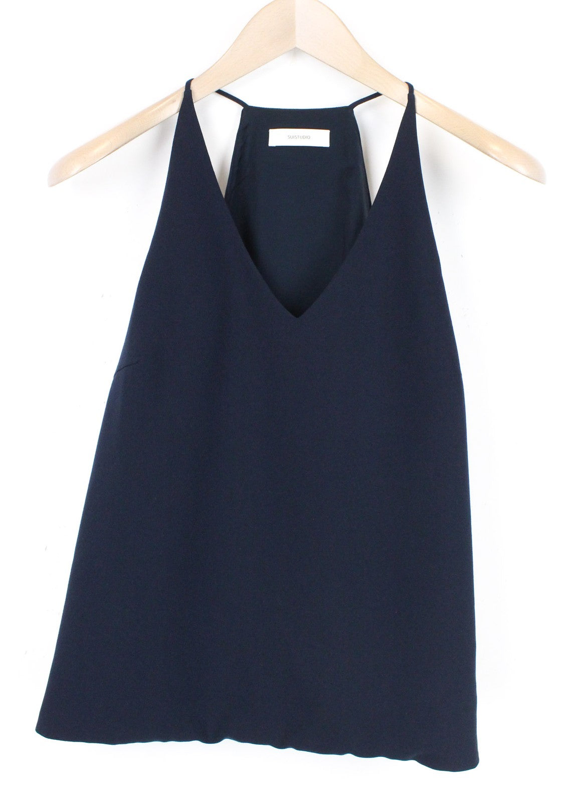 SUISTUDIO moteriški marškinėliai su V formos iškirpte, be rankovių, laisvalaikio stiliaus, su lengvomis petnešėlėmis, EU38, tamsiai mėlyni. 