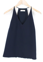 SUISTUDIO moteriški marškinėliai su V formos iškirpte, be rankovių, laisvalaikio stiliaus, su lengvomis petnešėlėmis, EU38, tamsiai mėlyni. 