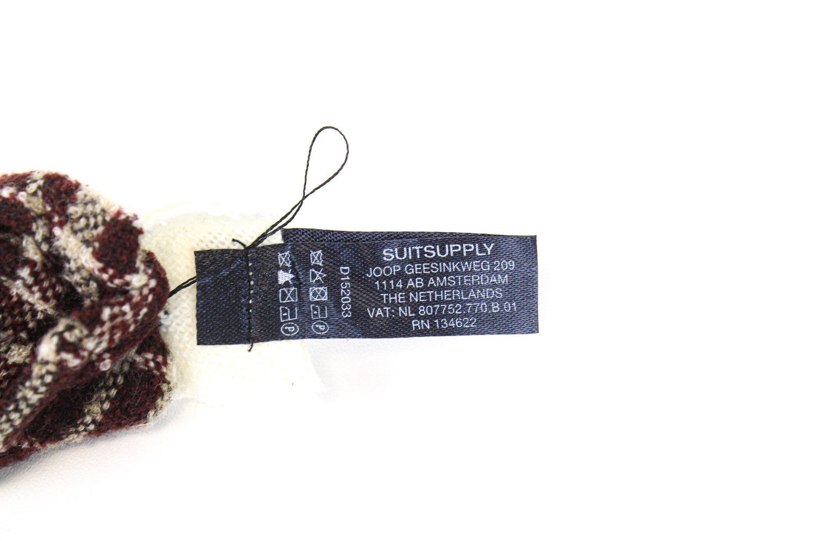 SUITSUPPLY vyriškas kaklaraištis ~150x8cm violetinis vilnos mišinio languotas smailiais galais 