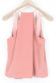 SUISTUDIO Rickie moteriški marškinėliai su rožine V formos iškirpte, gryno šilko vasarine palaidine su dirželiais, dydis UK10 