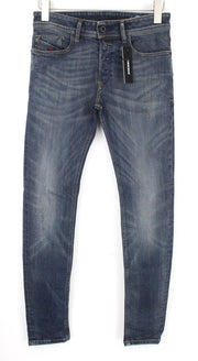 DIESEL Sleenker 069DG vyriški W27/L30 dirbtinės odos aptempti, tamprūs mėlyni džinsai 