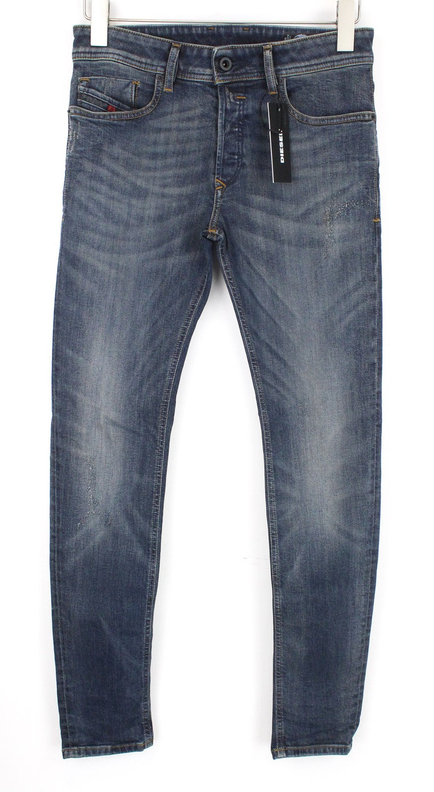 DIESEL Sleenker 069DG vyriški W27/L30 dirbtinės odos aptempti, tamprūs mėlyni džinsai 
