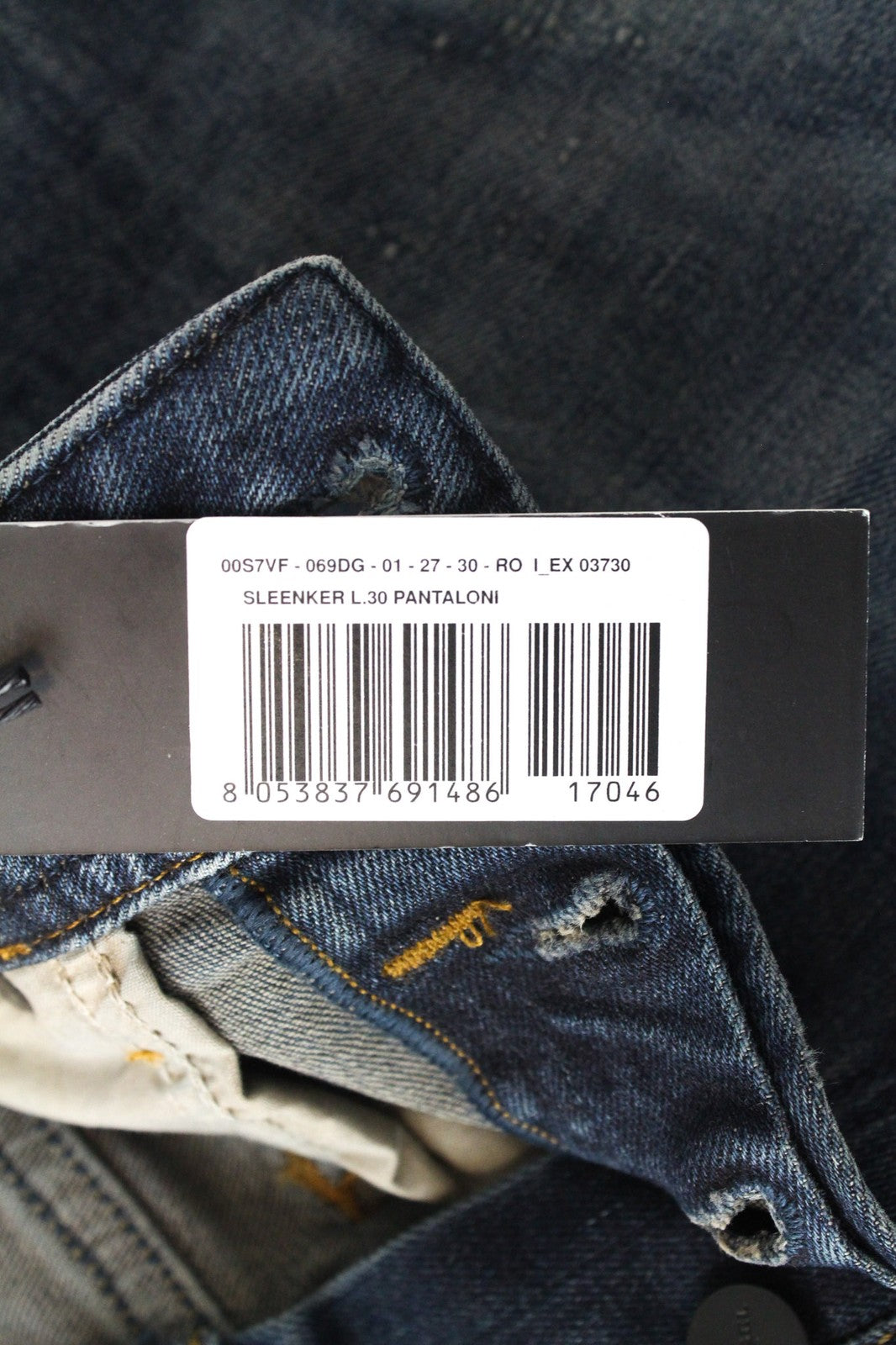 DIESEL Sleenker 069DG vyriški W27/L30 dirbtinės odos aptempti, tamprūs mėlyni džinsai 