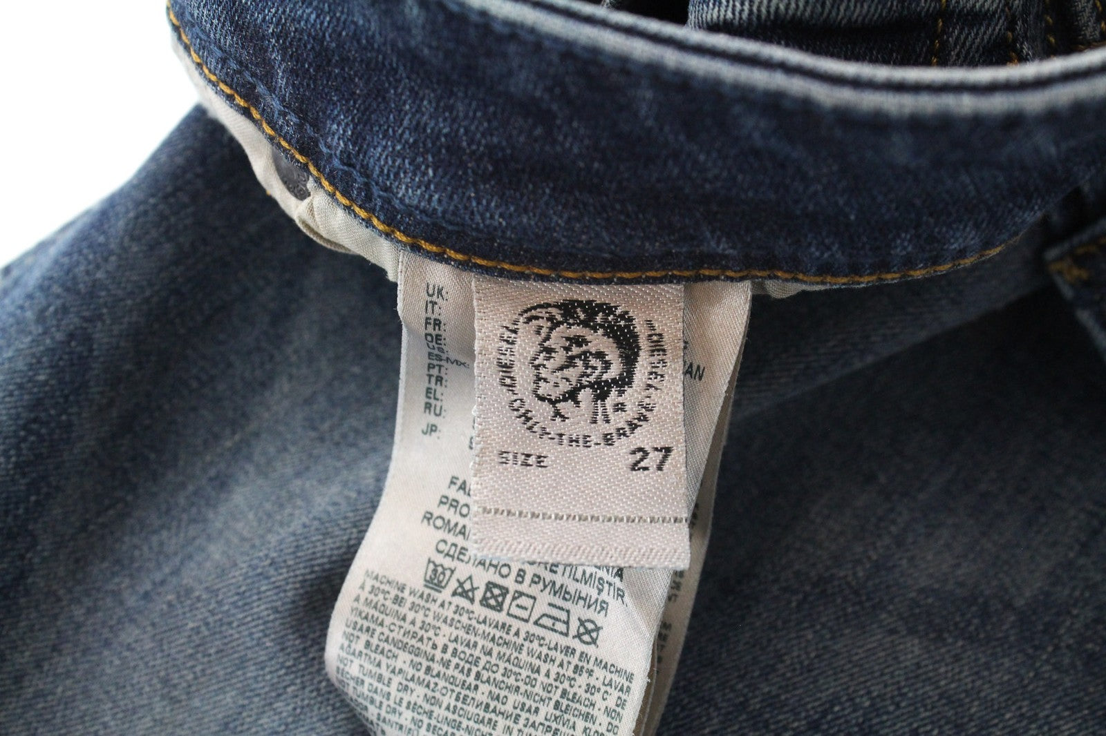 DIESEL Sleenker 069DG vyriški W27/L30 dirbtinės odos aptempti, tamprūs mėlyni džinsai 