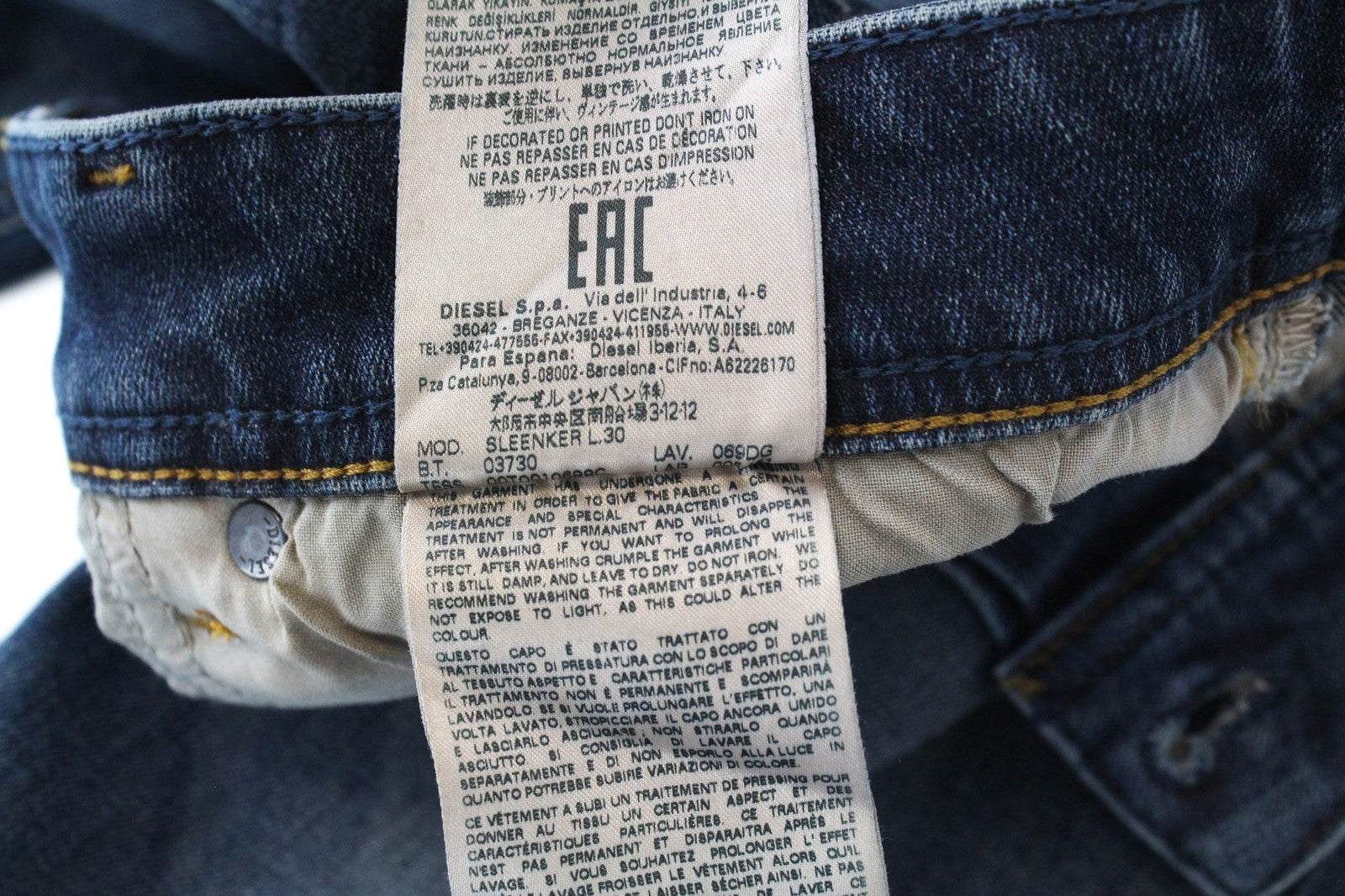 DIESEL Sleenker 069DG vyriški W27/L30 dirbtinės odos aptempti, tamprūs mėlyni džinsai 