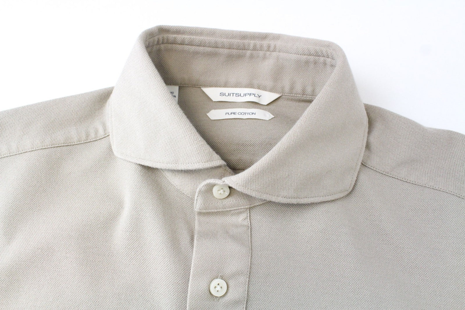 SUITSUPPLY vyriški marškinėliai 39/40/15.5/15.75 smėlio spalvos polo itin ploni medvilniniai iškirpti 