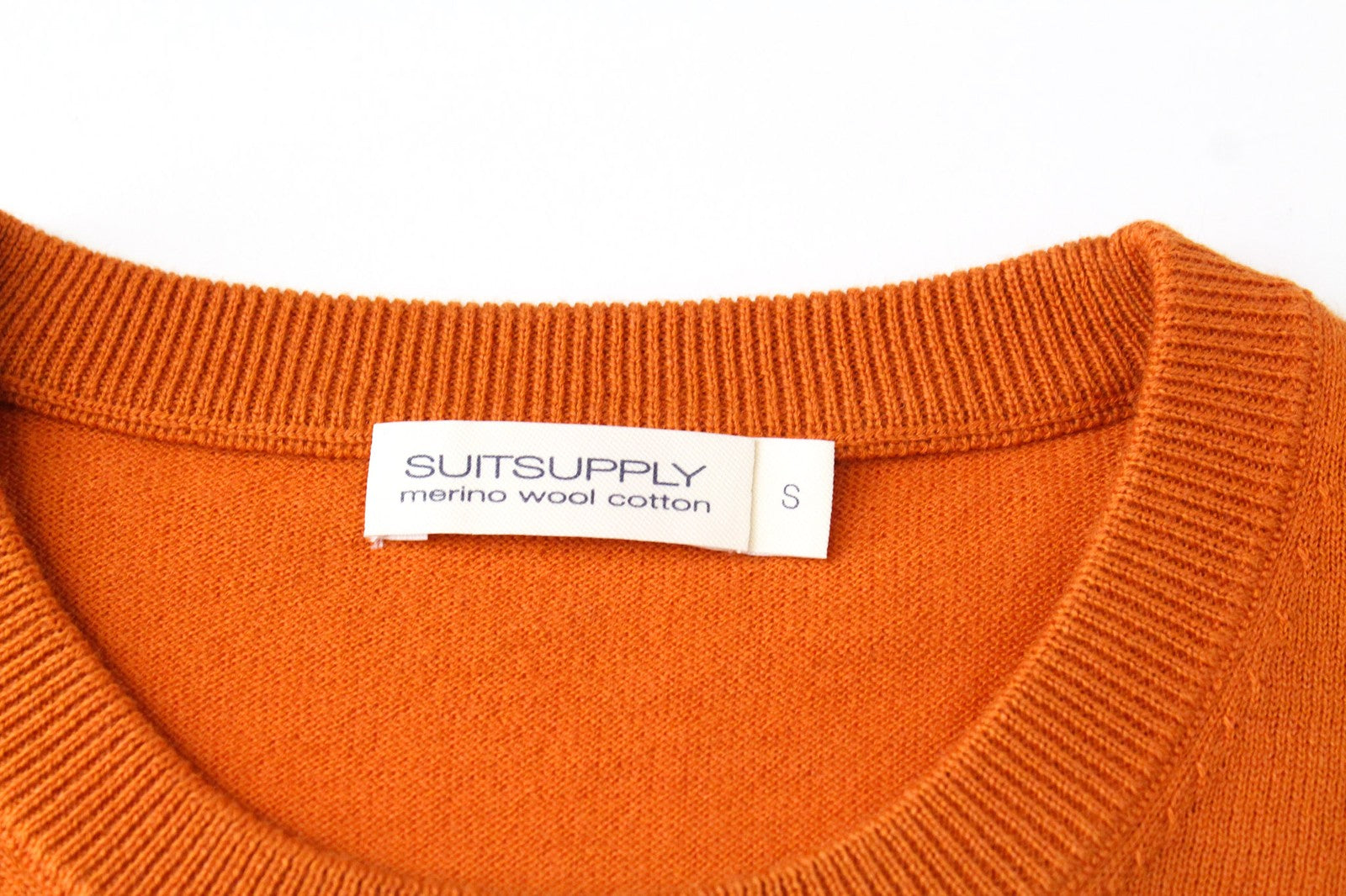 SUITSUPPLY Men T-Shirt S Orange Slim Fit Merino Wool Cotton Blend Crew Knit