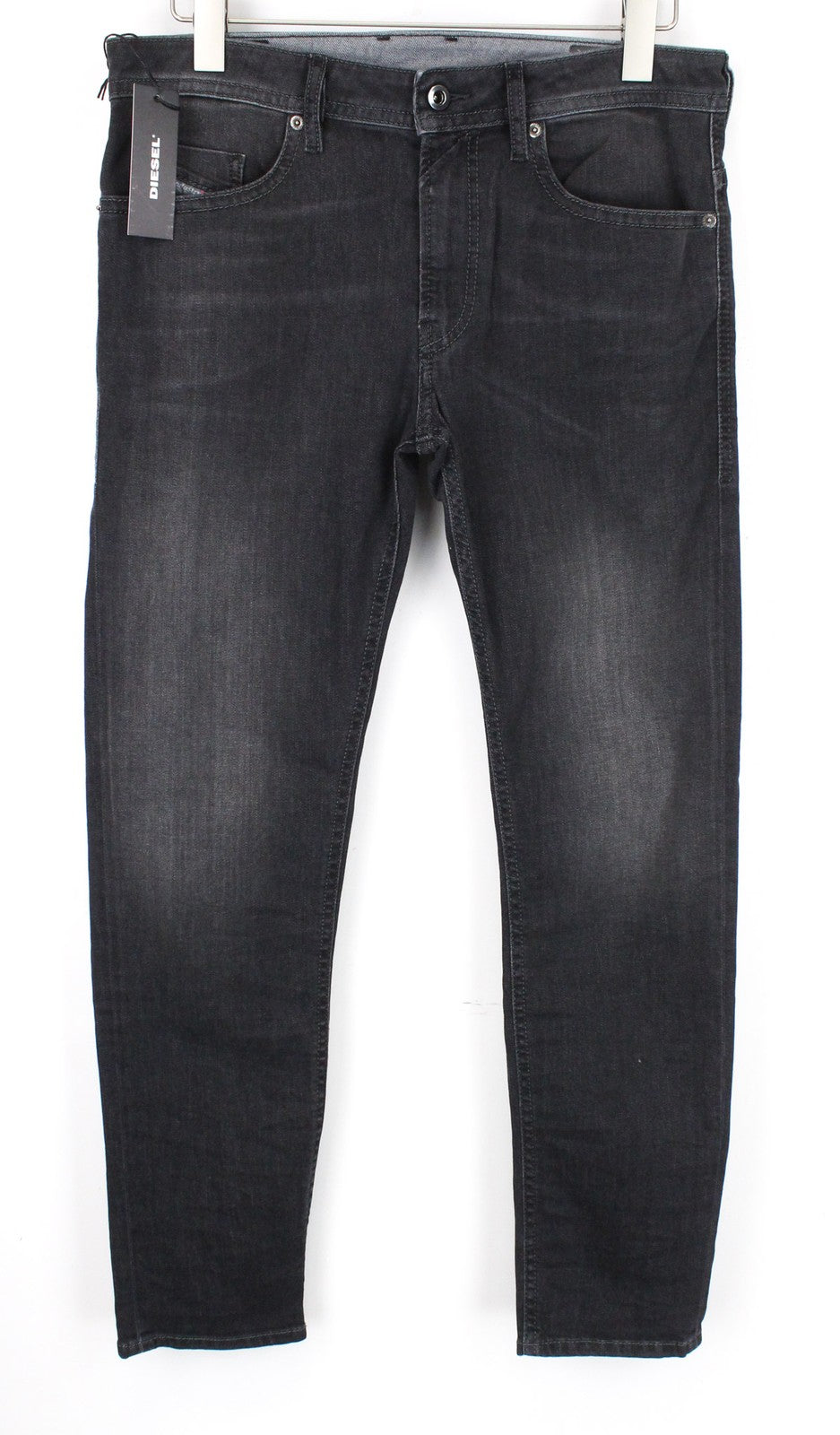DIESEL Thommer 0687J vyriški džinsai W32/L30 Slim Skinny tamsiai pilki su užtrauktuku ir tampriu gobtuvu 