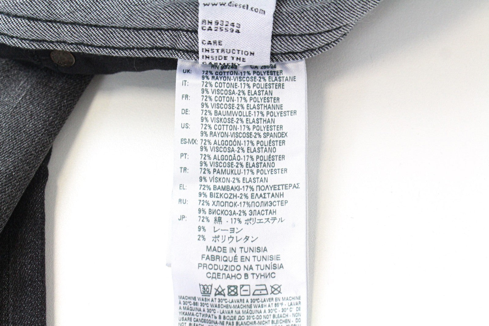 DIESEL Thommer 0687J vyriški džinsai W32/L30 Slim Skinny tamsiai pilki su užtrauktuku ir tampriu gobtuvu 