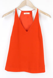 SUISTUDIO Rickie moteriški marškinėliai, UK6, raudoni, ploni, šilkiniai, minkšti, be rankovių, su V formos iškirpte. 