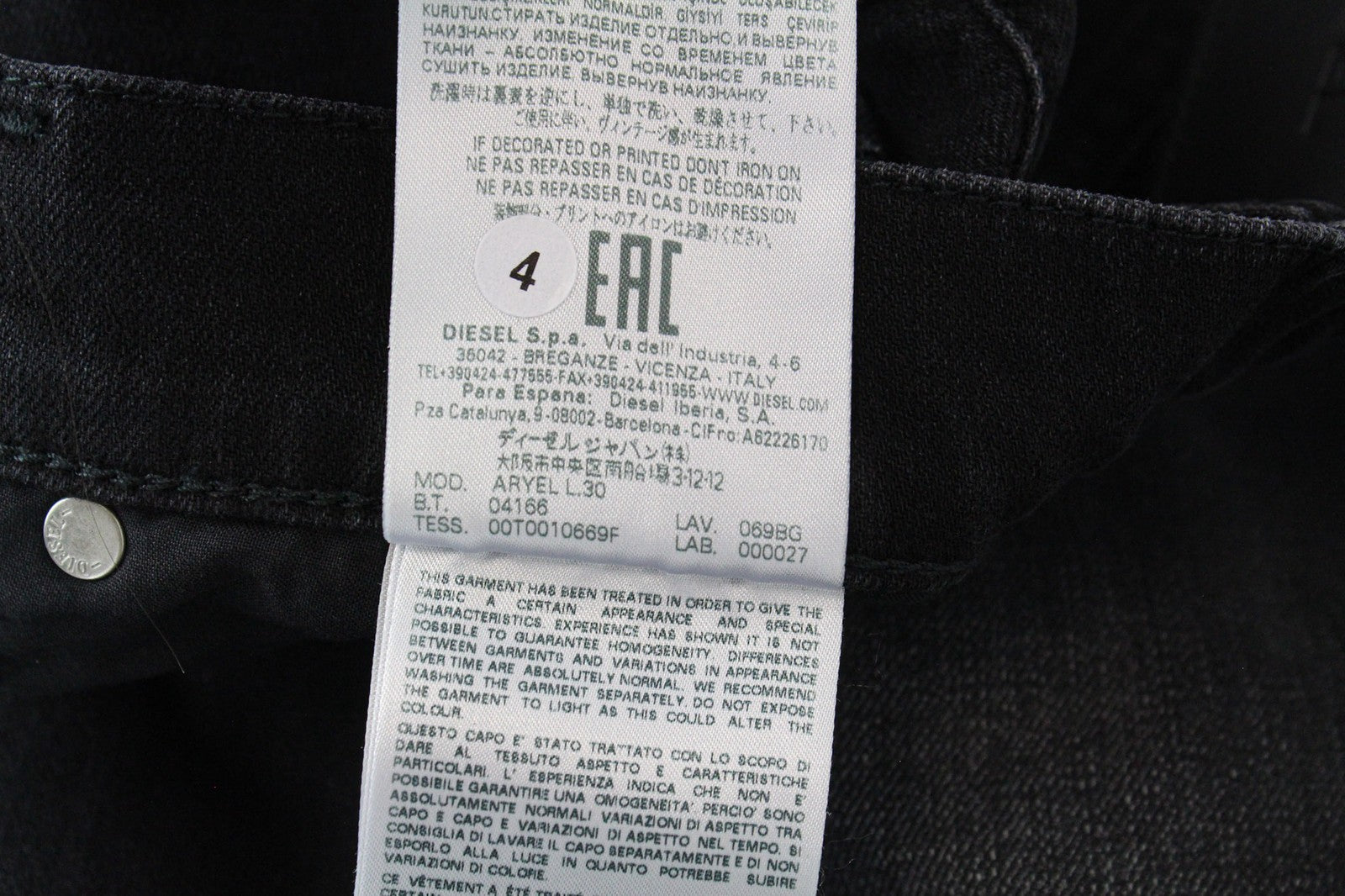 DIESEL Aryel 069BG Women Jeans W26/L30 Straight Dark Grey Stretch Regular Fit