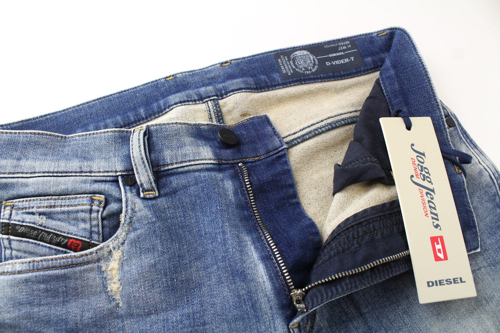 DIESEL D-Vider-T 087AD vyriški džinsai W27 Carrot Jogg Sweat mėlyni, tamprūs, dirbtinio atspalvio 