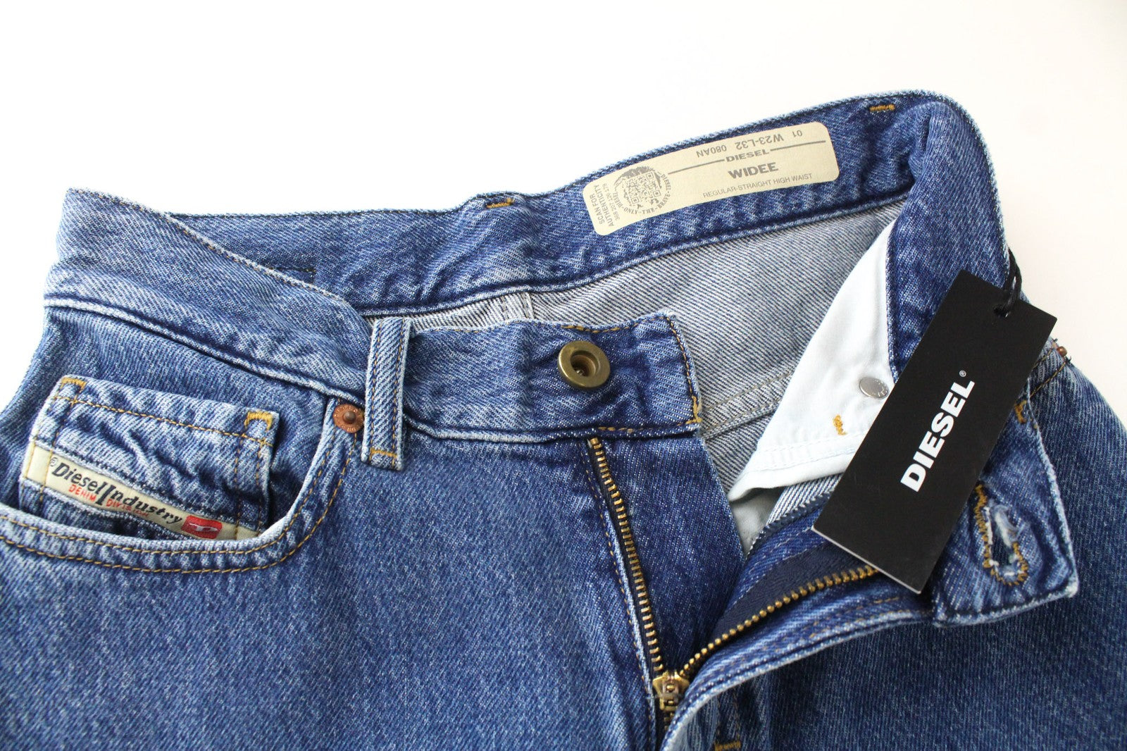 DIESEL Widee 080AN Women Jeans W23/L32 High Waisted Blue Straight Fit Cotton