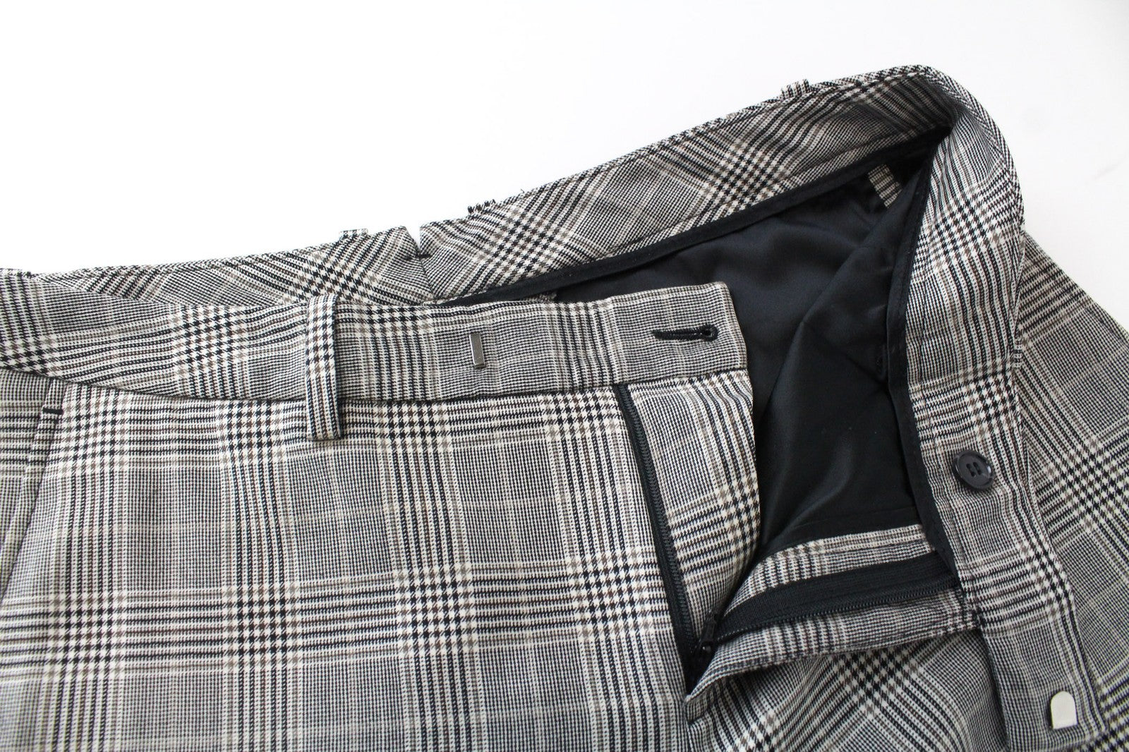 SUISTUDIO Robin moteriškos kelnės UK12S smėlio spalvos vilnos kašmyro languotas plonas kirpimas 