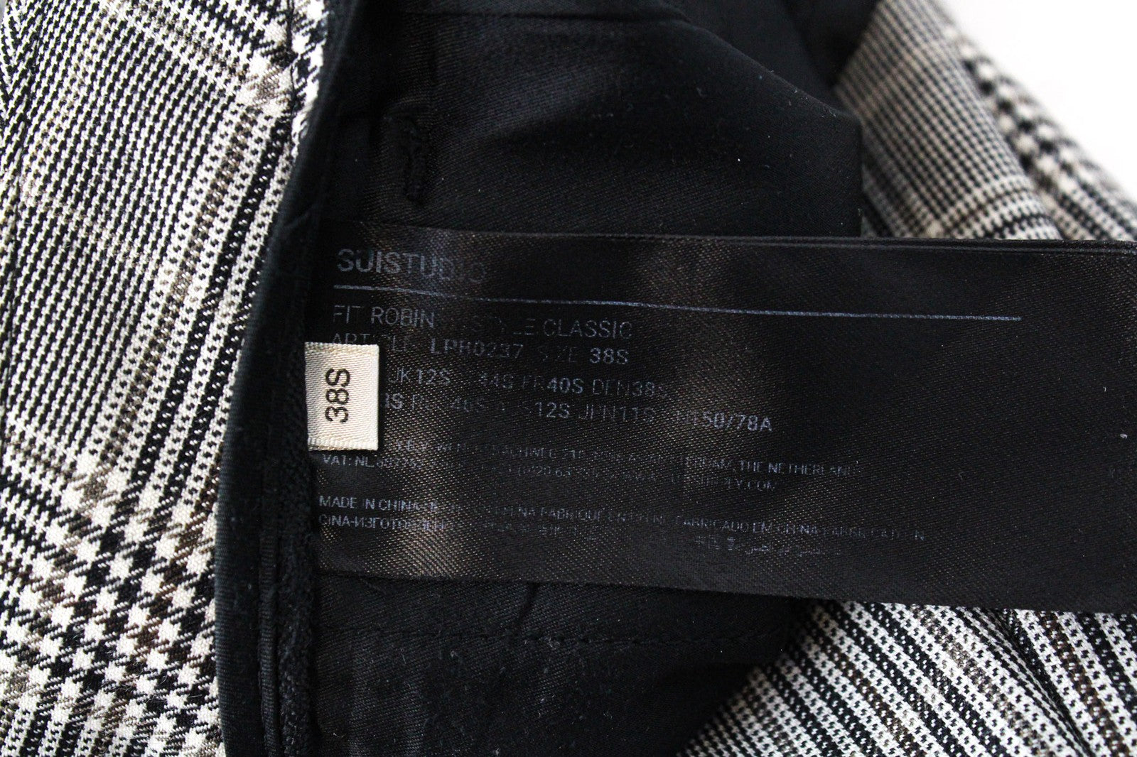 SUISTUDIO Robin moteriškos kelnės UK12S smėlio spalvos vilnos kašmyro languotas plonas kirpimas 