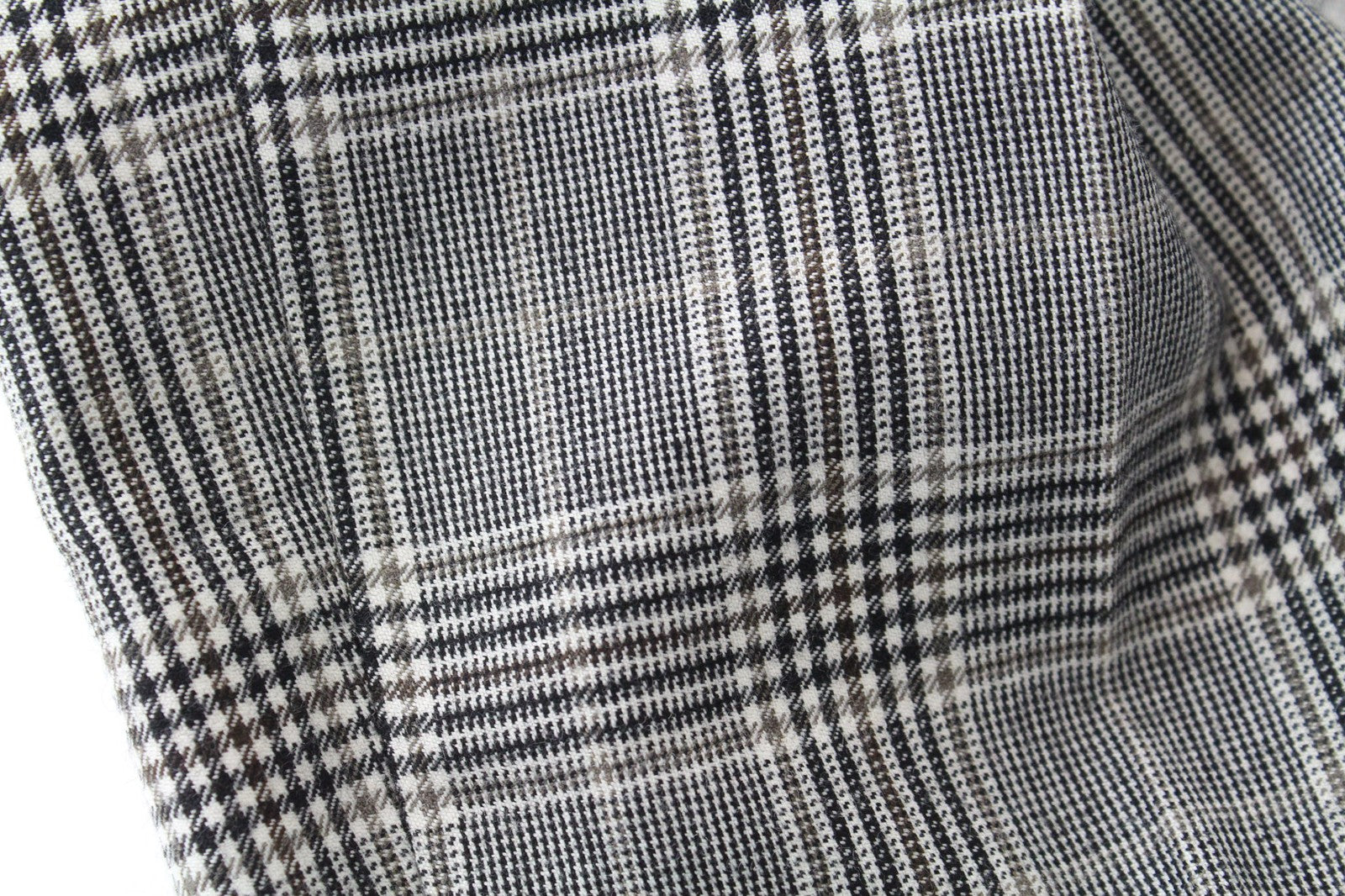 SUISTUDIO Robin moteriškos kelnės UK12S smėlio spalvos vilnos kašmyro languotas plonas kirpimas 