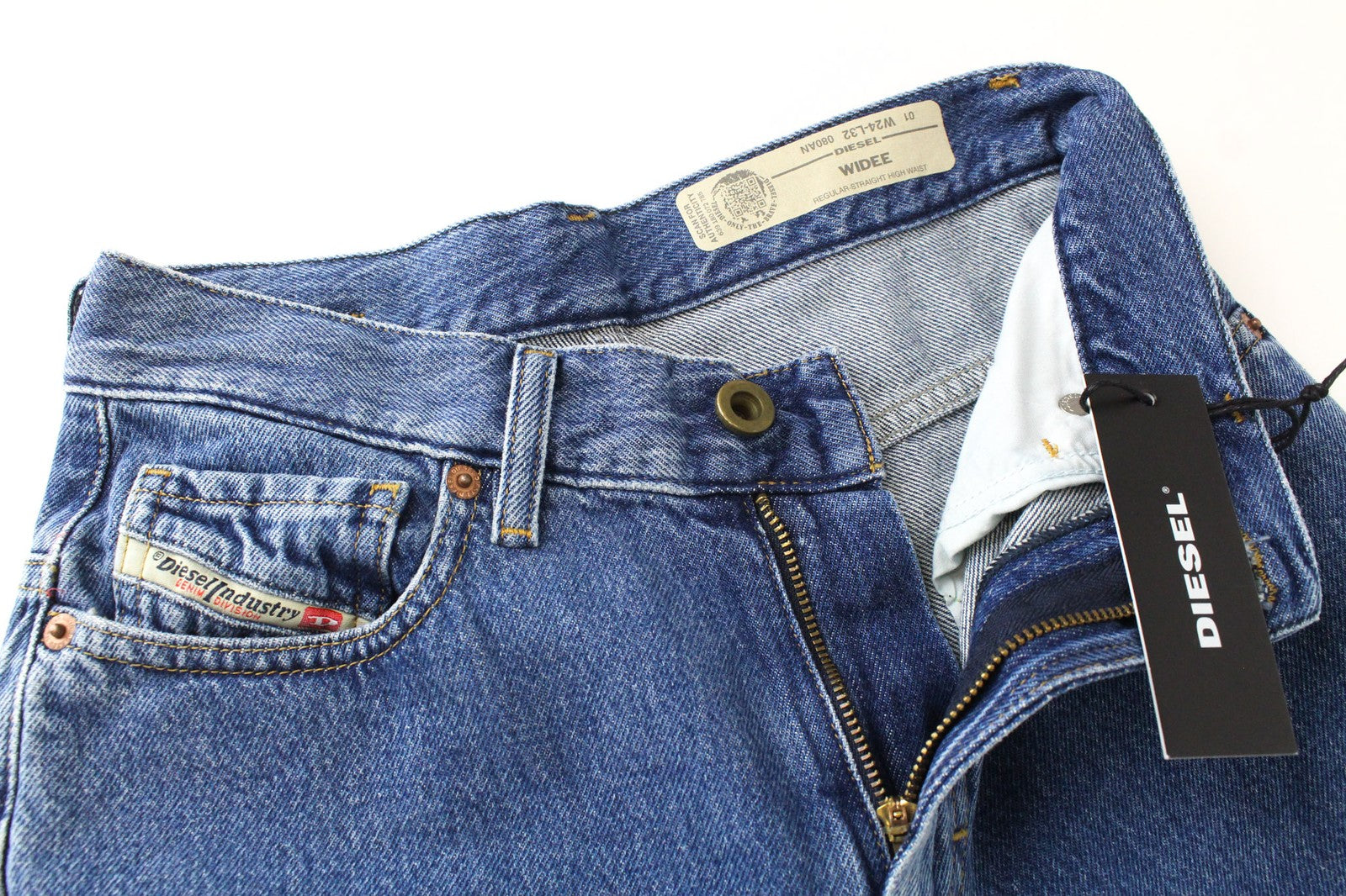 DIESEL Widee 080AN Women Jeans W24/L32 Blue Straight Regular Fit Cotton Blend