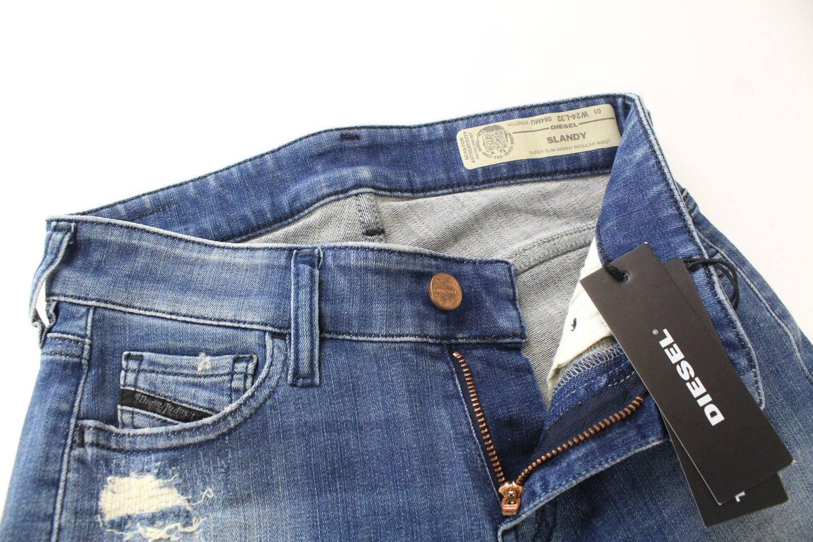 DIESEL Slandy 084MU Women Jeans W24/L32 Super Slim Skinny Girls Fit Blue Stretch