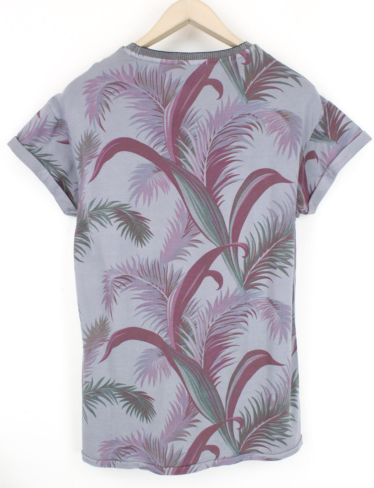 SCOTCH & SODA Men T-Shirt ~S/M Grey Bluish Leaf Pattern Short Sleeved Twill