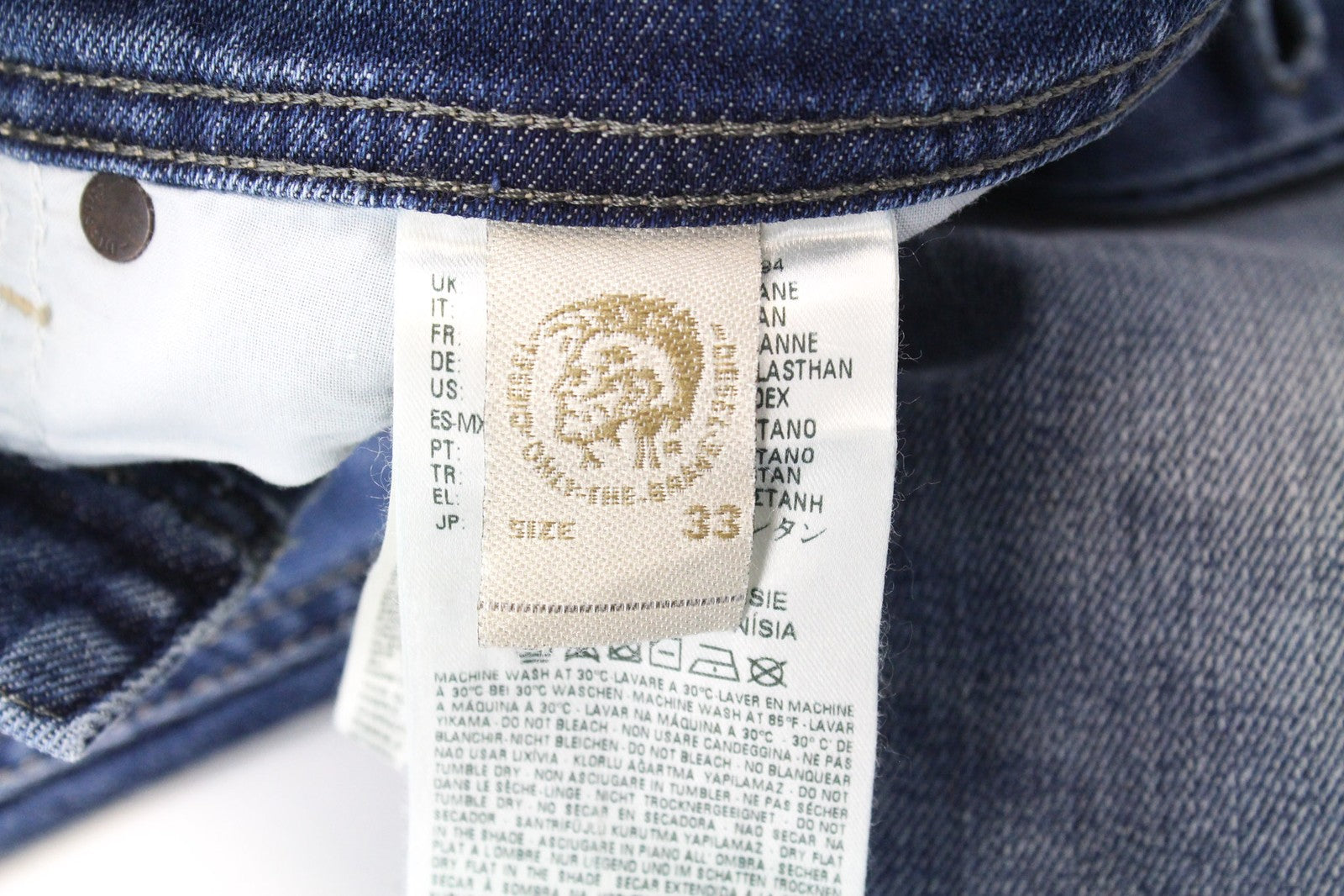 DIESEL Tepphar 0842H vyriški džinsai W33/L32 Slim morkų mėlynos spalvos tamprūs su sagomis 