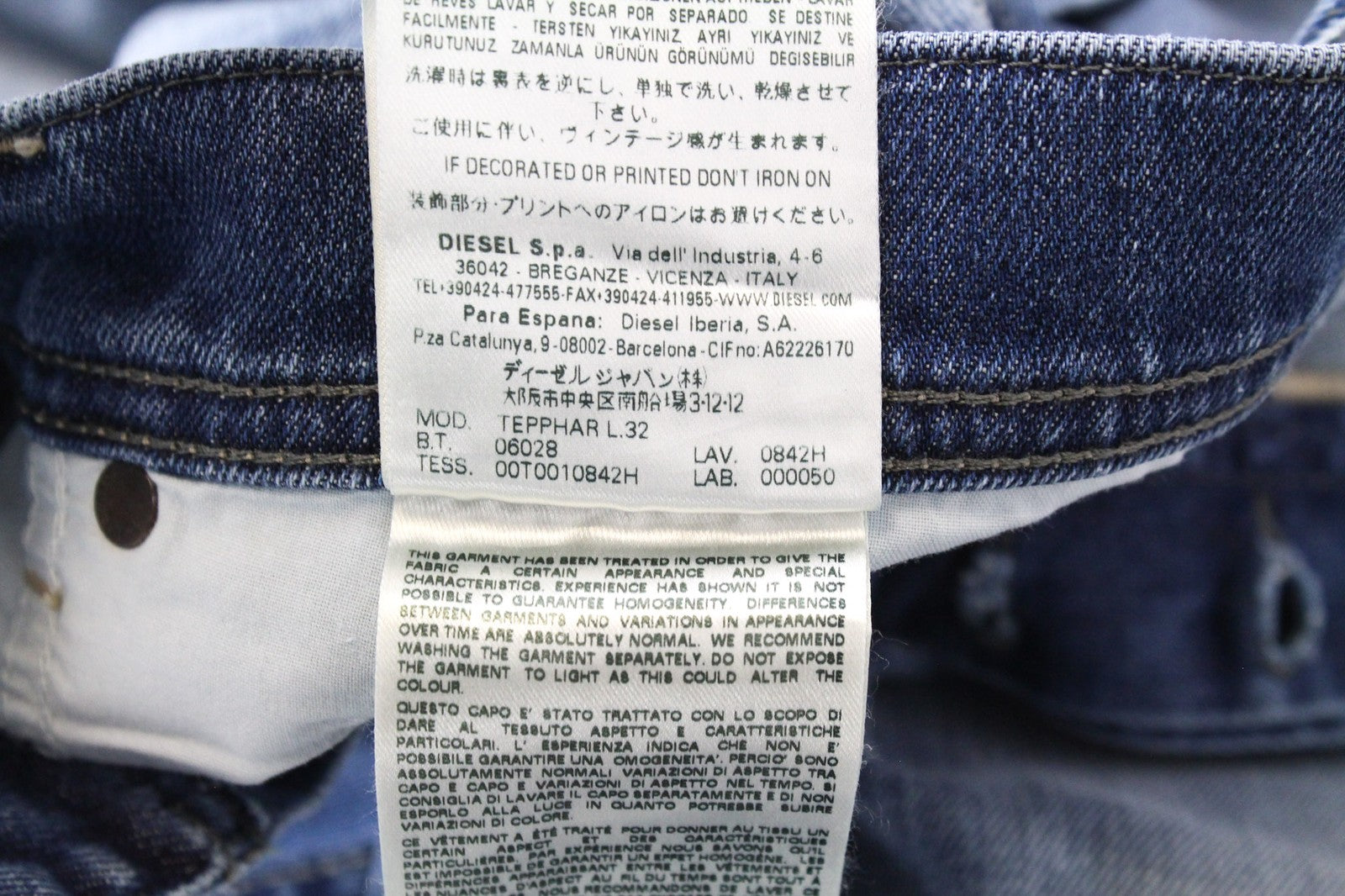 DIESEL Tepphar 0842H vyriški džinsai W33/L32 Slim morkų mėlynos spalvos tamprūs su sagomis 