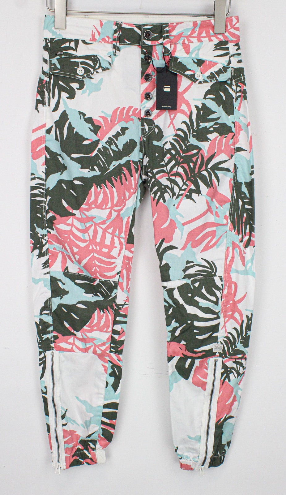 G-STAR RAW Army-S moteriškos kelnės W23/L34 baltos medvilninės siaurėjančios kelnės su lapų raštu 