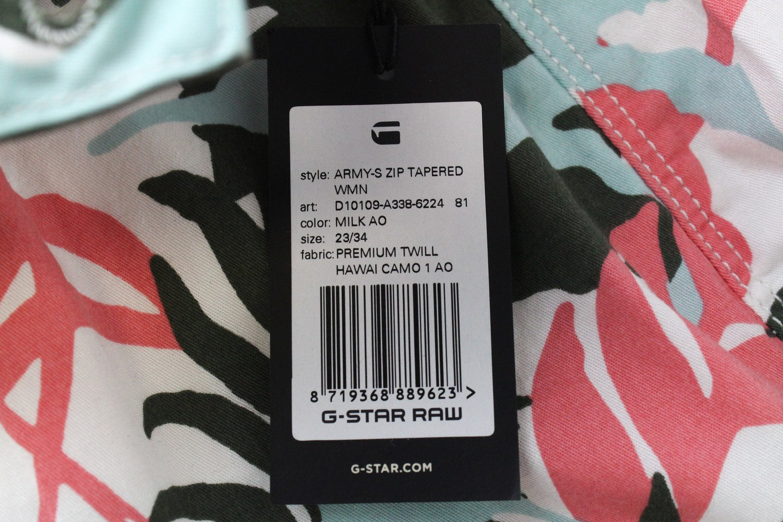 G-STAR RAW Army-S moteriškos kelnės W23/L34 baltos medvilninės siaurėjančios kelnės su lapų raštu 